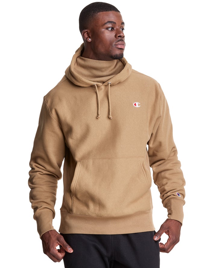 Champion Womens Hoodie NZ - Defender Series Reverse Weave® With Attached Ribbed Inset Mask Khaki ( 0